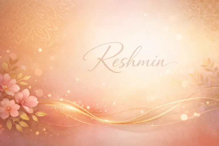 Elegant pastel background with soft floral and golden accents, featuring the name 'Reshmin' subtly.