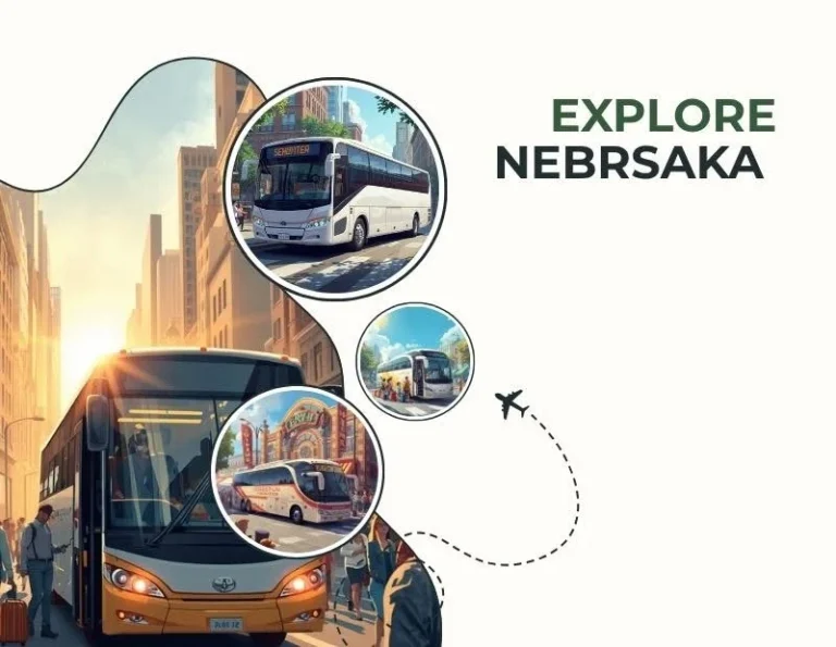 Nebraska charter buses traveling through city streets, highlighting reliable group transportation services.